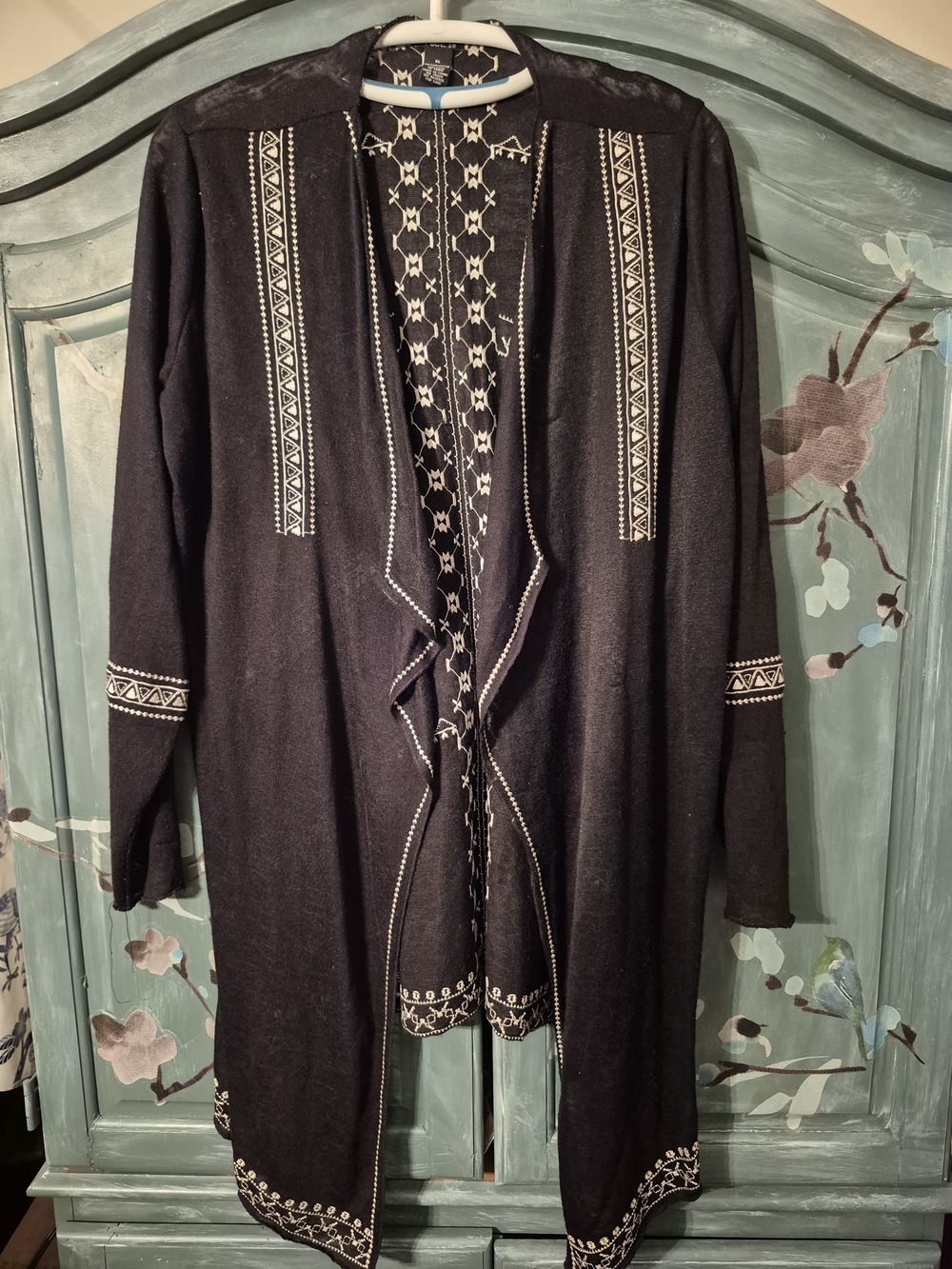 Rue21 Black Cardigan with White Embroidered Trim